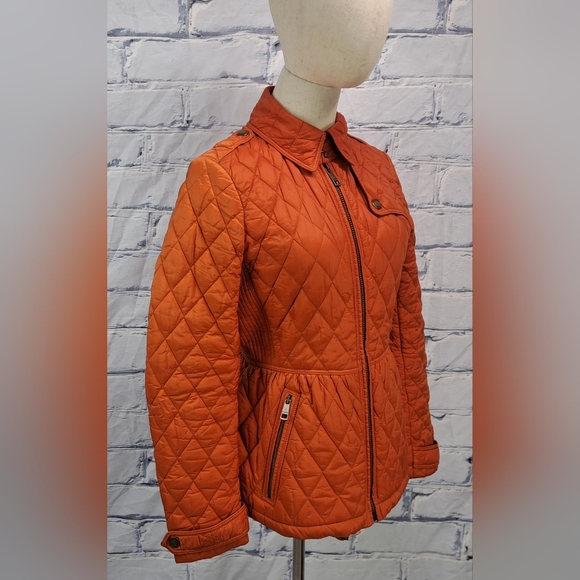 Burberry Women's Diamond Quilted Jacket with Hoodie Orange Sz Small - Picture 7 of 15